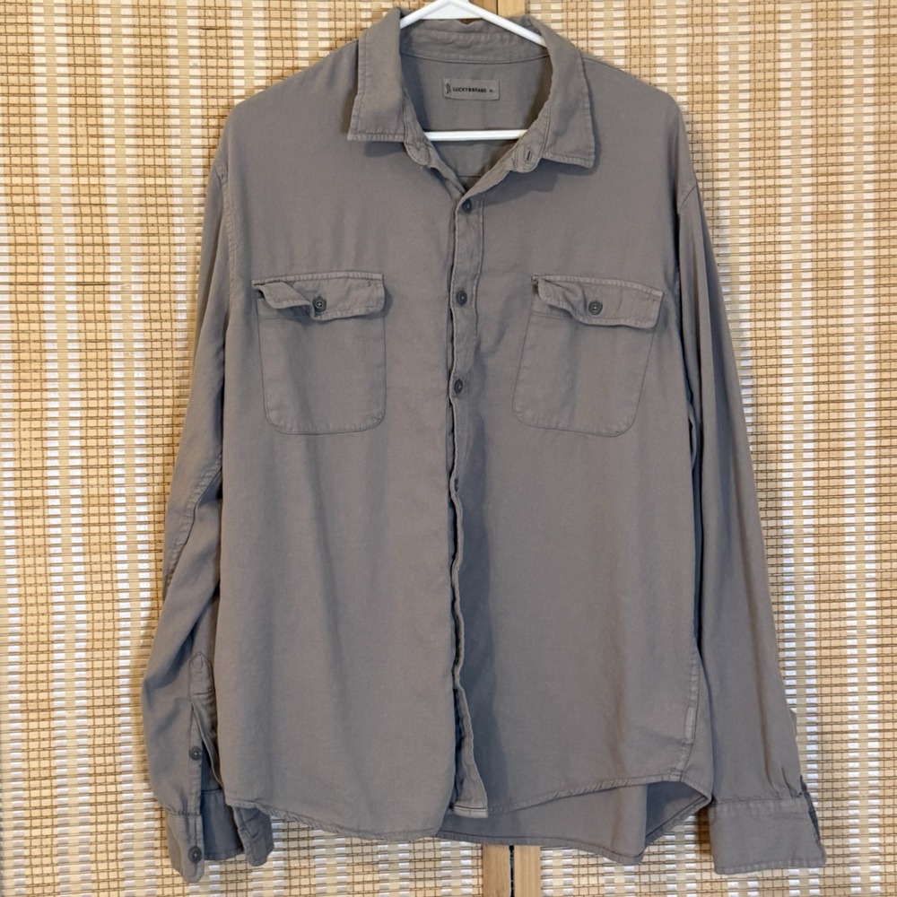 Lucky Brand Mens XL‎ Shirt Button Up Tan Long Sleeve Streetwear Casual